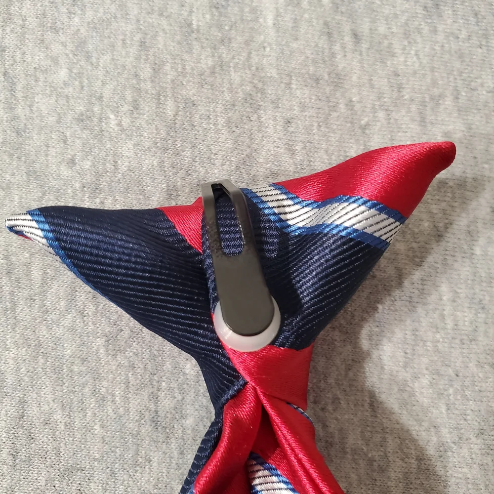 Boys Slim Red, Navy, & White Striped Clip On Tie